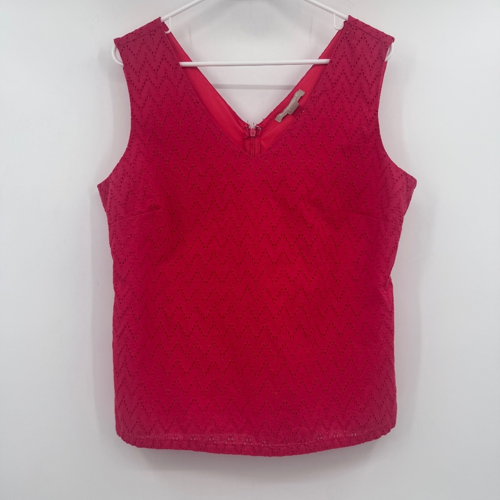 Banana Republic Top Women 14 Coral Pink Sleeveless Tank VNeck Embroidered Eyelet